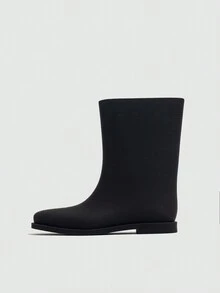 女性小腿中部雨鞋日式風防滑防水公主鞋軟橡膠戶外靴子 - 黑色 - 查看 4