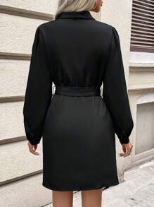 SHEIN Frenchy Women's Lantern Sleeve Dress With Waist Belt