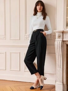 SHEIN Frenchy Women's Tapered Pants - Black - View 3