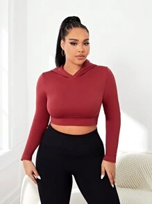 SHEIN Sports Plus Size Seamless Hooded Sports Sweatshirt - Burgundy - View 4