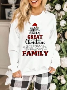 SHEIN LUNE Christmas Print Drop Shoulder Sweatshirt - White - View 1