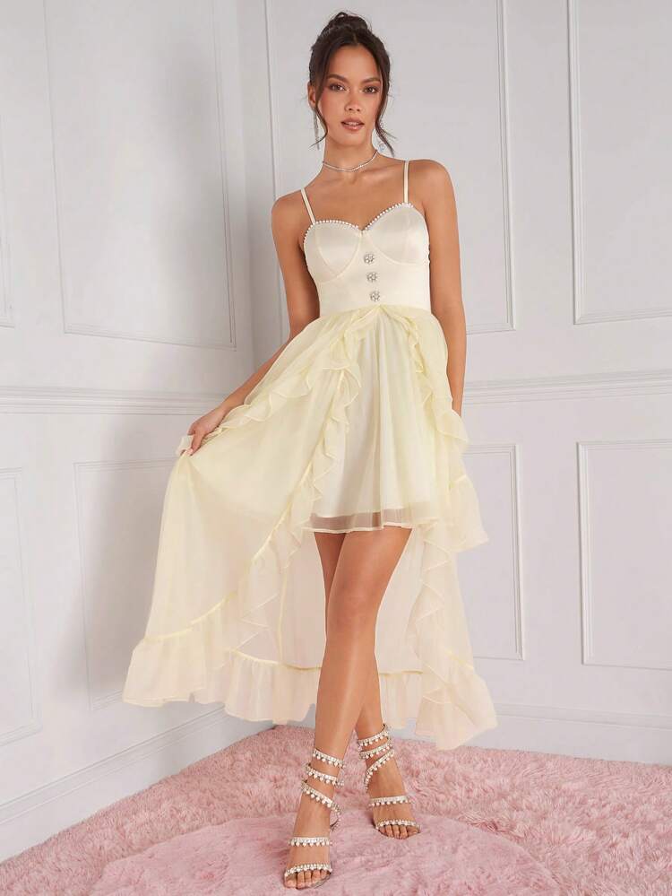 Women's Pearl Beaded Mesh Splice Cami Dress