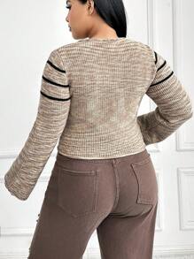 SHEIN EZwear Große Größe Crop Pullover mit Streifen Muster, - Verschiedenfarbig - Übersicht 2
