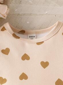 Enterizo De Corazones Para Bebé Niña Con Volantes Decorativos - Albaricoque - Ver 4