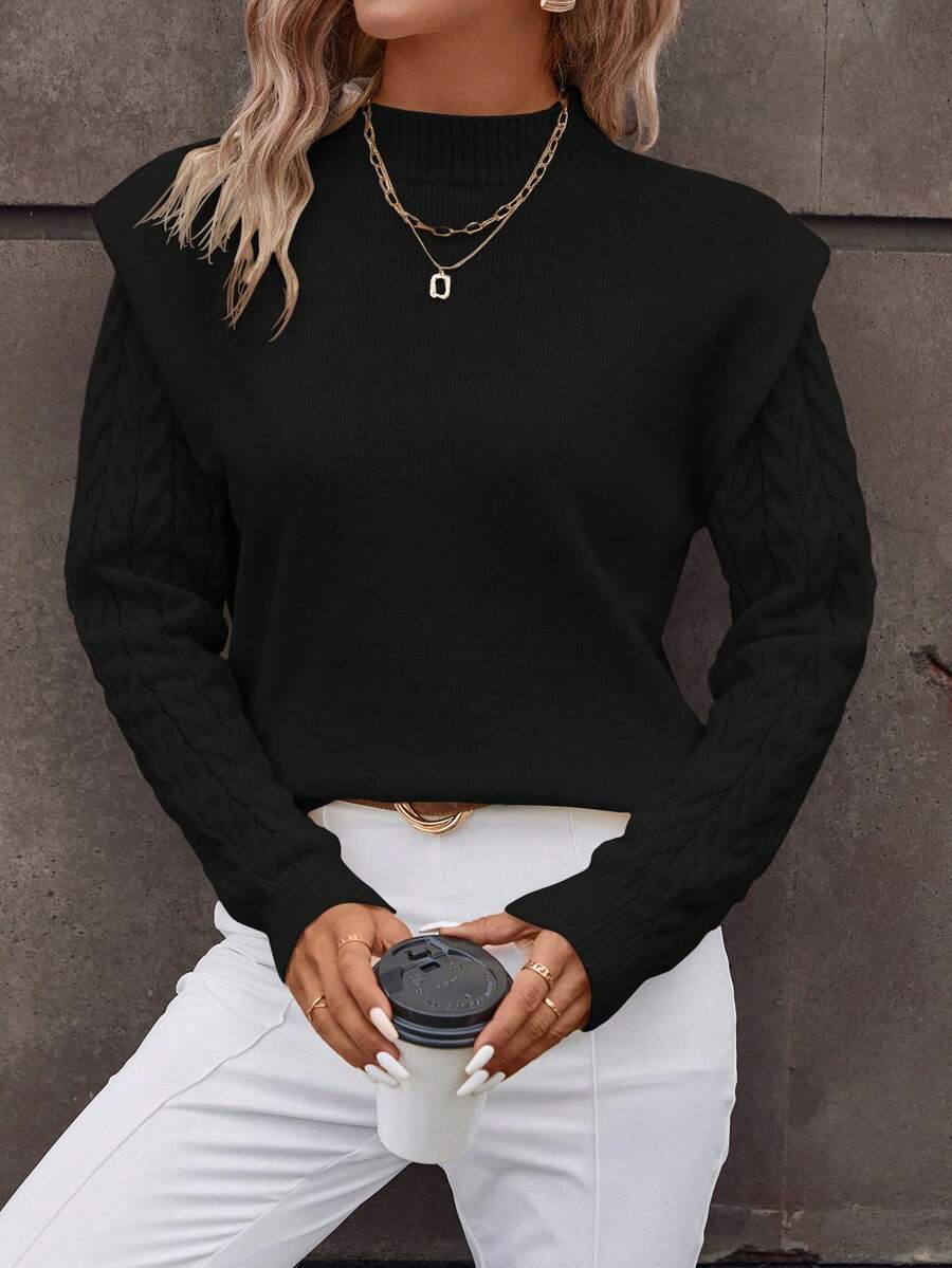 SHEIN Clasi Của phụ nữ Một nửa Cổ cao Áo len - màu đen - Xem 1
