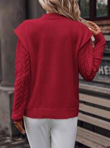 SHEIN Clasi 小高領麻花編織套頭毛衣 - 紅色 - 查看 2