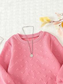 SHEIN 兒童秋季長袖女童圓領運動衫 - 新款休閒兒童服裝 - 玫紅色 - 查看 3