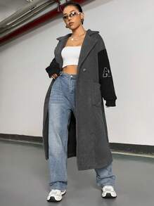 SHEIN Unity Lỏng lẻo phù hợp Sang trọng Dài áo Với Lá thư Tương phản Màu sắc Và Vai - Nhiều màu - Xem 4