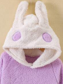 SHEIN 少女3D耳朵设计法兰绒卫衣 - 紫色 - 查看 3