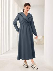 Modelyn Của phụ nữ Collared Đầm nỉ Với Kẹp chặt Eo - Xám - Xem 4