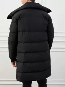 SHEIN Cottnline Men's Long Warm -Padded Coat - Black - View 3