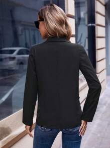 SHEIN LUNE 女裝斗篷領翻領翻蓋細節開襟西裝外套 - 黑色 - 查看 2