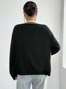 SHEIN Unity Cárdigan de mujeres color bloqueo con parte delantera abierta con espalda - Multicolor - Ver 2