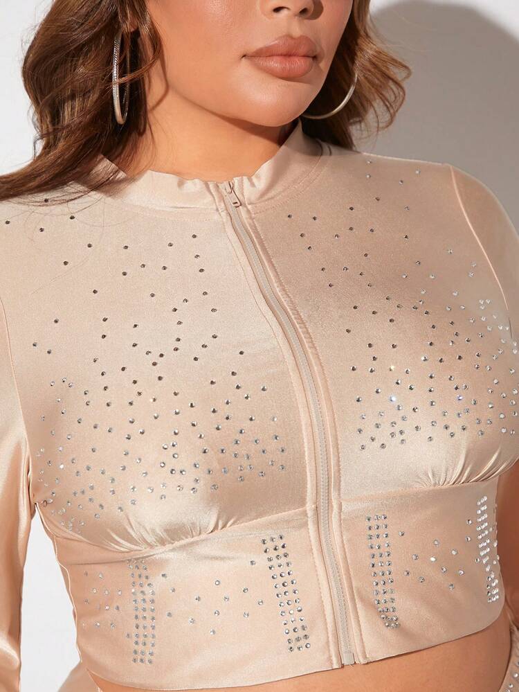 Plus new years Rhinestone Detail Crop Top & Leggings
