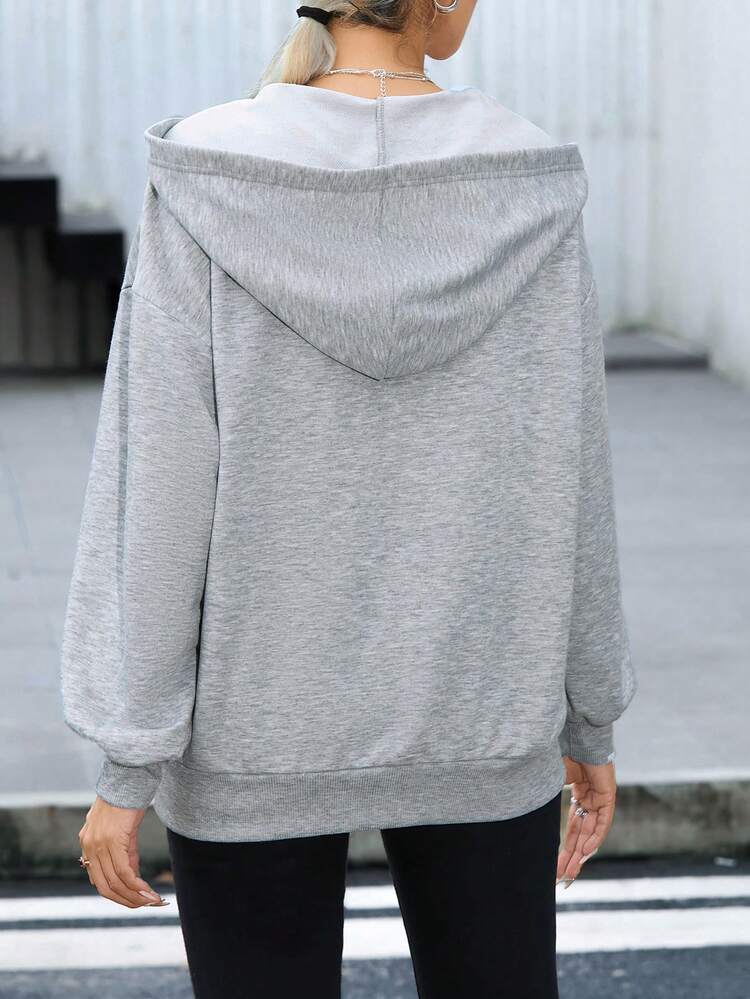Women's Solid Color Drop Shoulder Hooded Sweatshirt