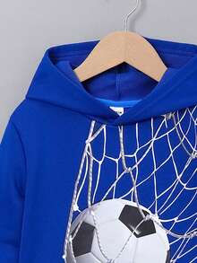 SHEIN 男童足球字母图案卫衣 - 藍色 - 查看 5