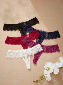 Conjunto De 5 Tangas De Encaje Floral Lencería - Multicolor - Ver 8