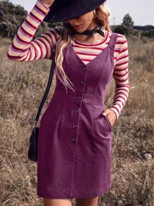 SHEIN LUNE Vải to sợi Có nút Váy địu Không có Áo thun - Màu Hồng Tươi - Xem 4