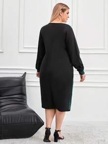 RueChic Plus Two Tone Asymmetrical Hem Dress Without Belt - Multicolor - View 3