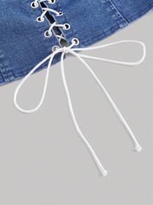 SHEIN MOD Của phụ nữ Tie Trước Áo denim - Rửa nhẹ - Xem 3