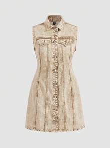 SHEIN MOD Women's Sleeveless Denim Dress - Khaki - View 1
