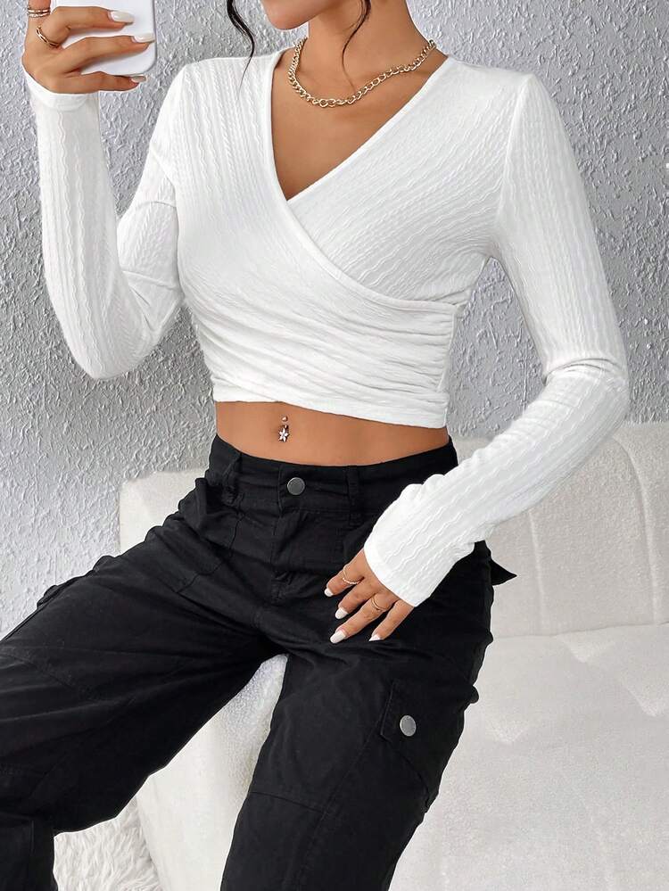 Surplice Neck Crop Tee