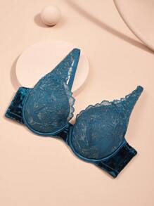 LUVLETTE Plus Lingerie Lounge Curve Velvet Lace Plunge Lightly Lined Bra - Dark Green - View 10