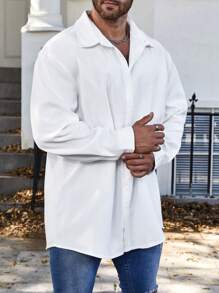 Manfinity Homme 男士加純色正面紐帶襯衫 - 白色 - 查看 1