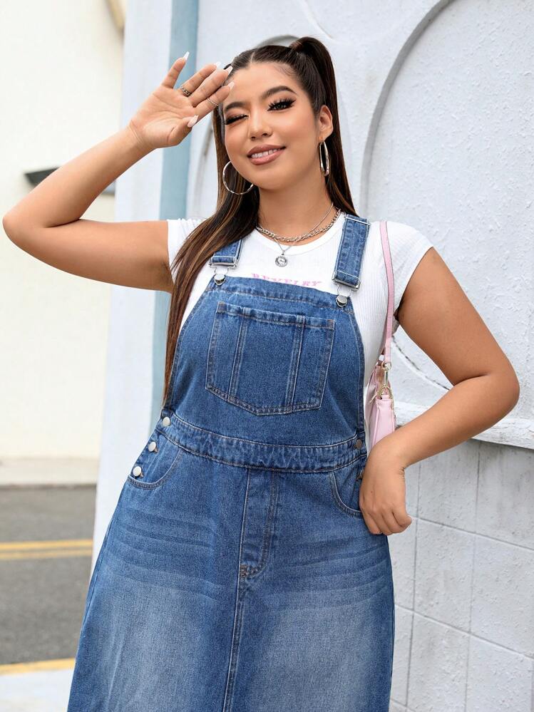 SHEIN EZwear Plus Size Denim Overall Dress | SHEIN USA