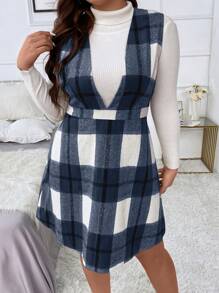 Calvaya 格紋背帶洋裝大碼 - 彩色 - 查看 4