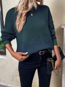 SHEIN LUNE Màu thuần Phong cách Đơn giản Của phụ nữ Áo len - màu xanh lá - Xem 4