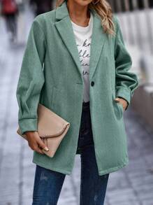 SHEIN LUNE Women's Herringbone Single-Breasted Woolen Coat Fall Cloth For Women