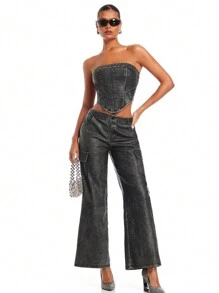 SHEIN BAE Women's Denim Strapless Top