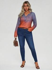 SHEIN LUNE Kích thước lớn Giường đôi In Áo thun - trái cam - Xem 4