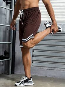 男士束口條紋運動短褲 - 棕色 - 查看 4