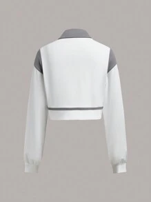 VARSITIE Đồ họa Chữ cái Contrast Piping Thả vai Mùa vụ Jacket thể thao - trắng - Xem 2