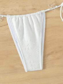 SHEIN Swim Women's Flower Pressed Halter Neck & Side Tie Bikini Set Summer - White - View 6