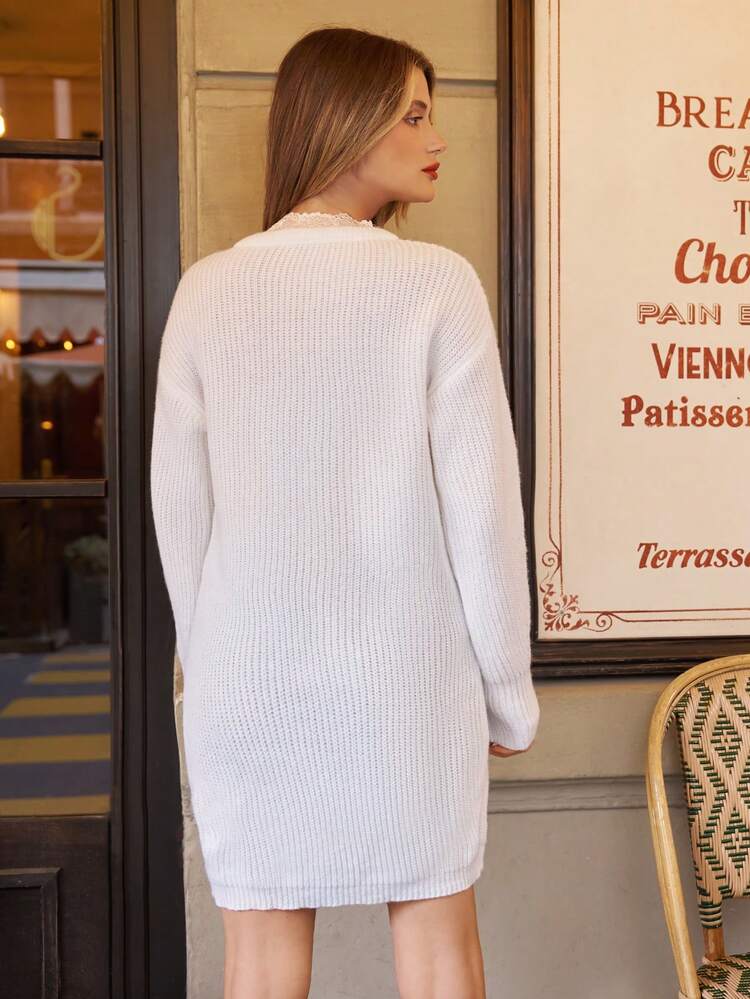 V-Neck With Lace Sweater Dress
