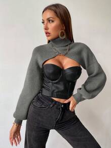 Allurite Women's High Neck Solid Color Cropped Sweater