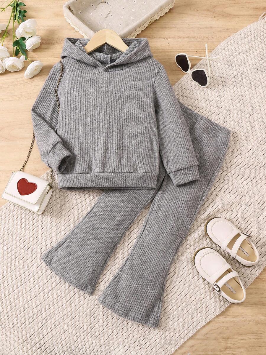 SHEIN Bé gái Đan Sọc Hai chiếc , Mùa Thu Và Mùa Đông - Xám - Xem 1