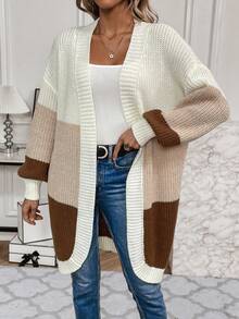 SHEIN Essnce Cárdigan para mujeres en contraste color delantero abierto - Multicolor - Ver 5