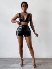 SHEIN Slayr 深V領短款背心 - 黑色 - 查看 3