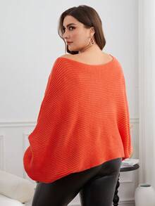 SHEIN Essnce Hơn Cổ thuyền tay cánh Áo len - trái cam - Xem 2