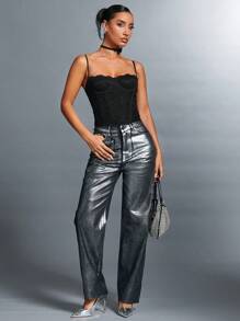 SHEIN BAE Solid Lace Cami Top - Black - View 6