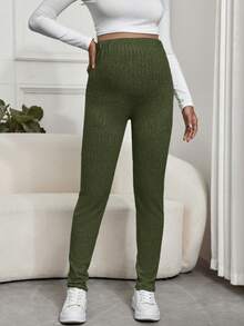 SHEIN Thai sản Màu thuần Sọc & Sọc Xà cạp - Màu xanh Ô liu - Xem 5