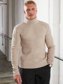 RueChic Men Turtleneck Solid Sweater - Khaki - View 4