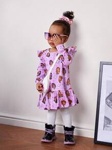 SHEIN 嬰兒女孩可愛卡通圖案長袖洋裝帶搭配組合包 - 紫丁香色 - 查看 6