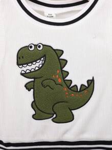 SHEIN 3-teiliges Set Aus Weste Mit Dinosaurier-aufdruck, Grünem Langarmshirt Und Jeanshose Für Kleinkinder Und Jungen - Verschiedenfarbig - Übersicht 4
