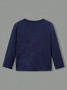 Young Boy Casual Comfortable Button-Up Solid Color Long Sleeve T-Shirt - Multicolor - View 13