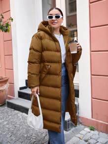 RueChic Chaqueta De Invierno Con Capucha Para Mujer De Talla Grande - Caqui - Ver 3